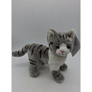Kingdom Kuddles Gray & White w/Black Stripes Standing Plush Maine Coon Cat NWT